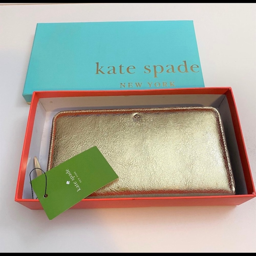 NWT Kate Spade long continental zip wallet - gold